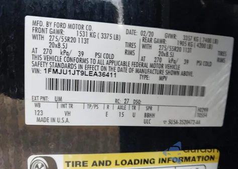 2020 Ford Expedition Xlt z USA, uszkodzony, nr VIN 1FMJU1JT9LEA36411